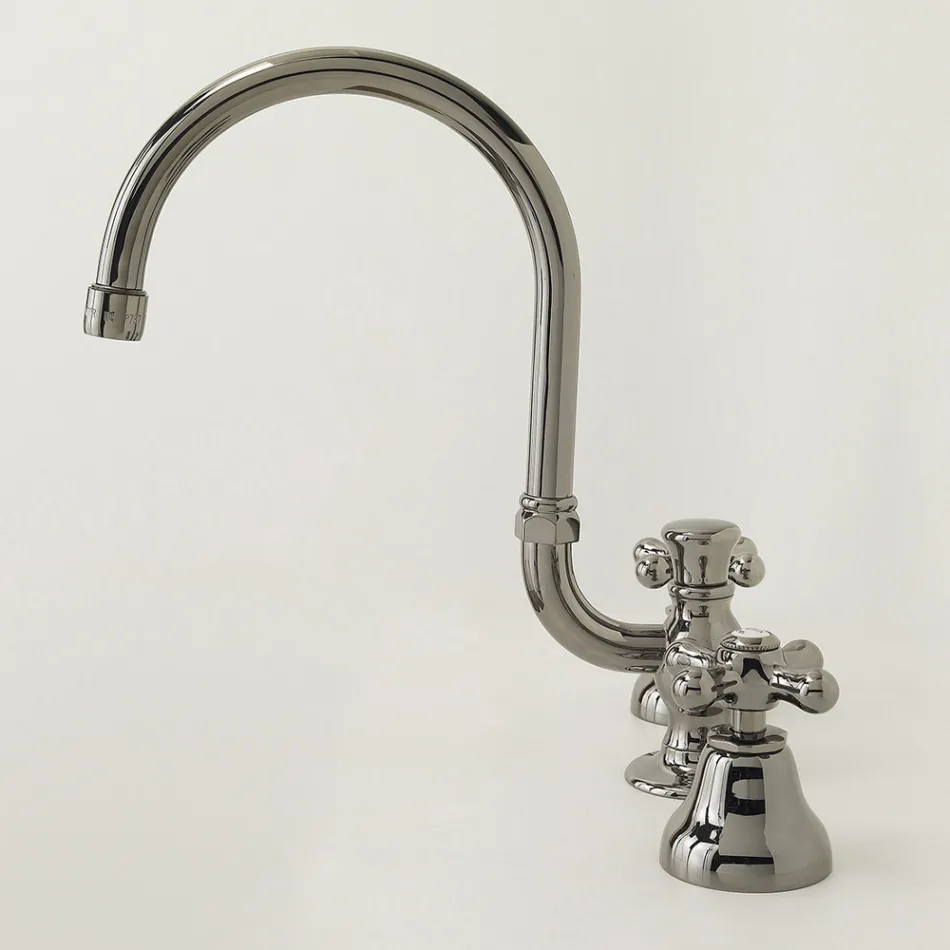 Rubinetto Lavabo Bagno 3 Fori in Ottone Bocca Alta con Scarico - Ercolina Viadurini