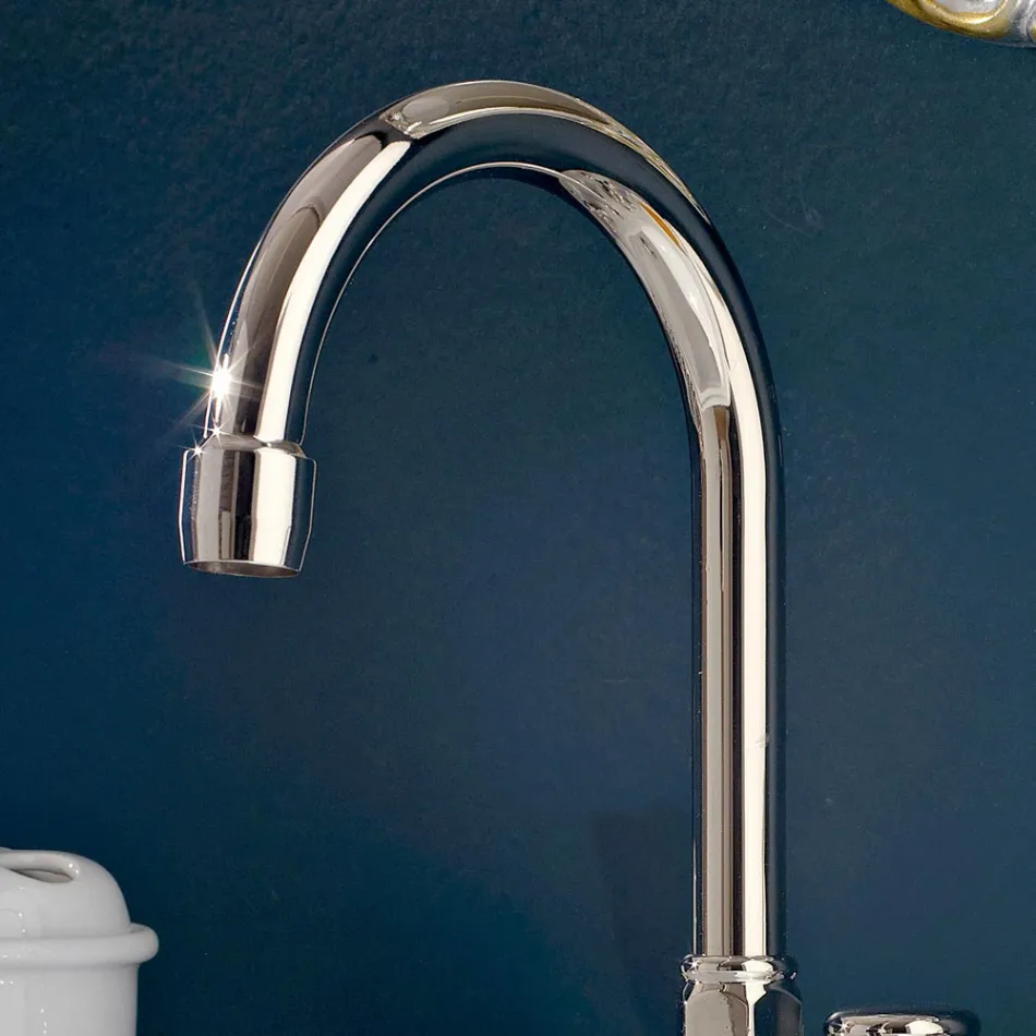 Rubinetto Lavabo Bagno 3 Fori in Ottone Bocca Alta con Scarico - Ercolina Viadurini