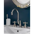 Rubinetto Lavabo Bagno 3 Fori in Ottone Bocca Alta con Scarico - Ercolina Viadurini