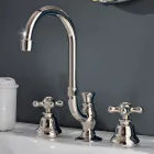 Rubinetto Lavabo Bagno 3 Fori in Ottone Bocca Alta con Scarico - Ercolina Viadurini