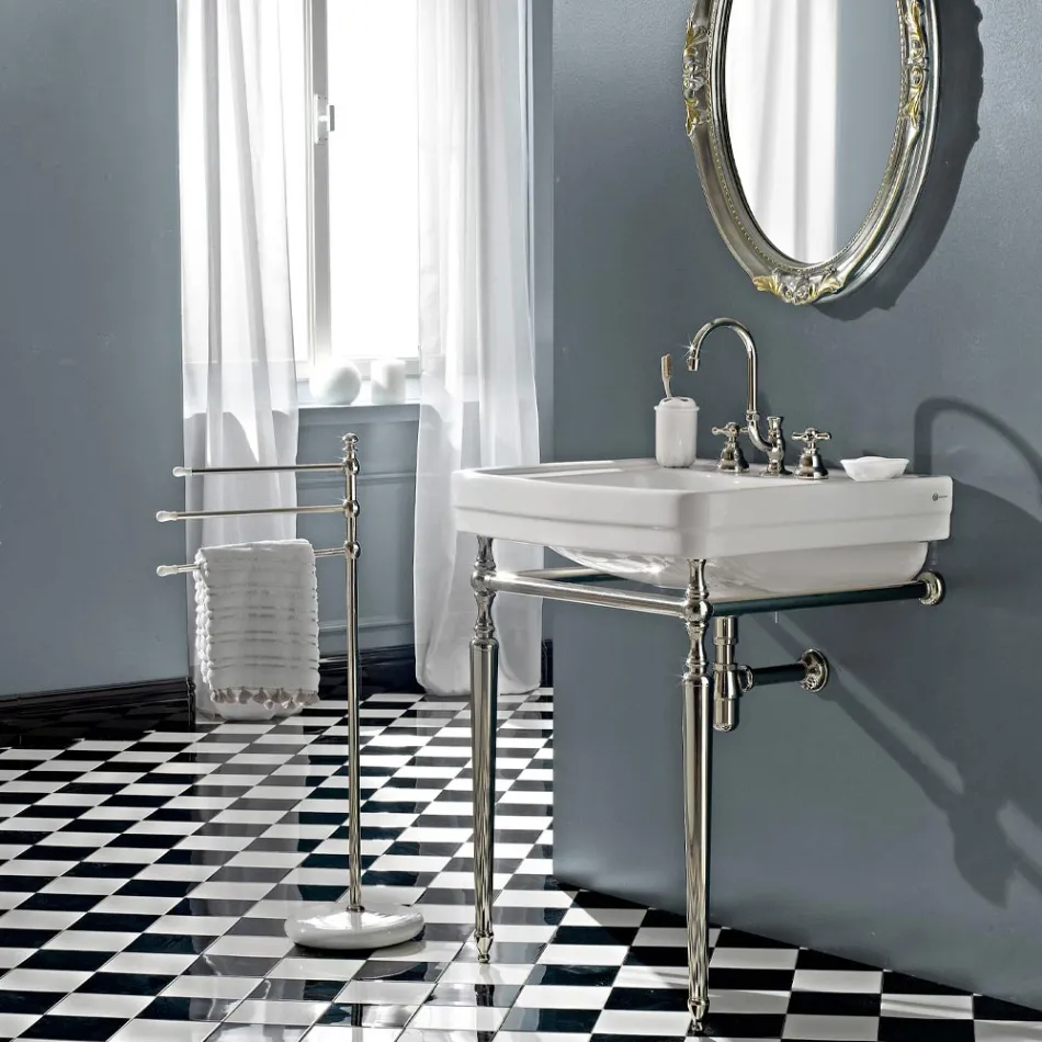Rubinetto Lavabo Bagno 3 Fori in Ottone Bocca Alta con Scarico - Ercolina Viadurini