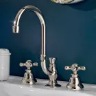 Rubinetto Lavabo Bagno 3 Fori in Ottone Bocca Alta con Scarico - Ercolina Viadurini