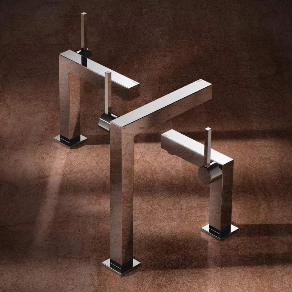 Rubinetto Miscelatore Monocomando per Lavabo Ottone Design Squadrato - Erik Viadurini