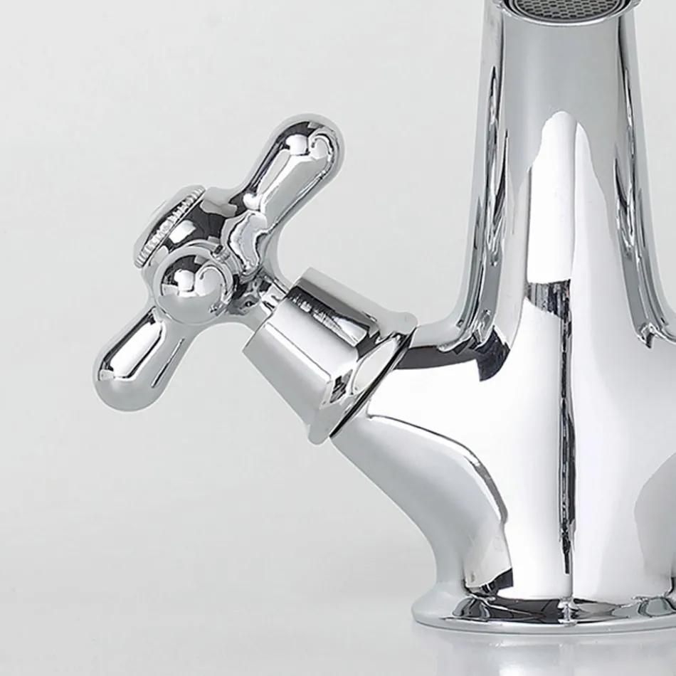 Rubinetto Monoforo Lavabo Bagno in Ottone con Scarico Stile Classico - Ercolina Viadurini