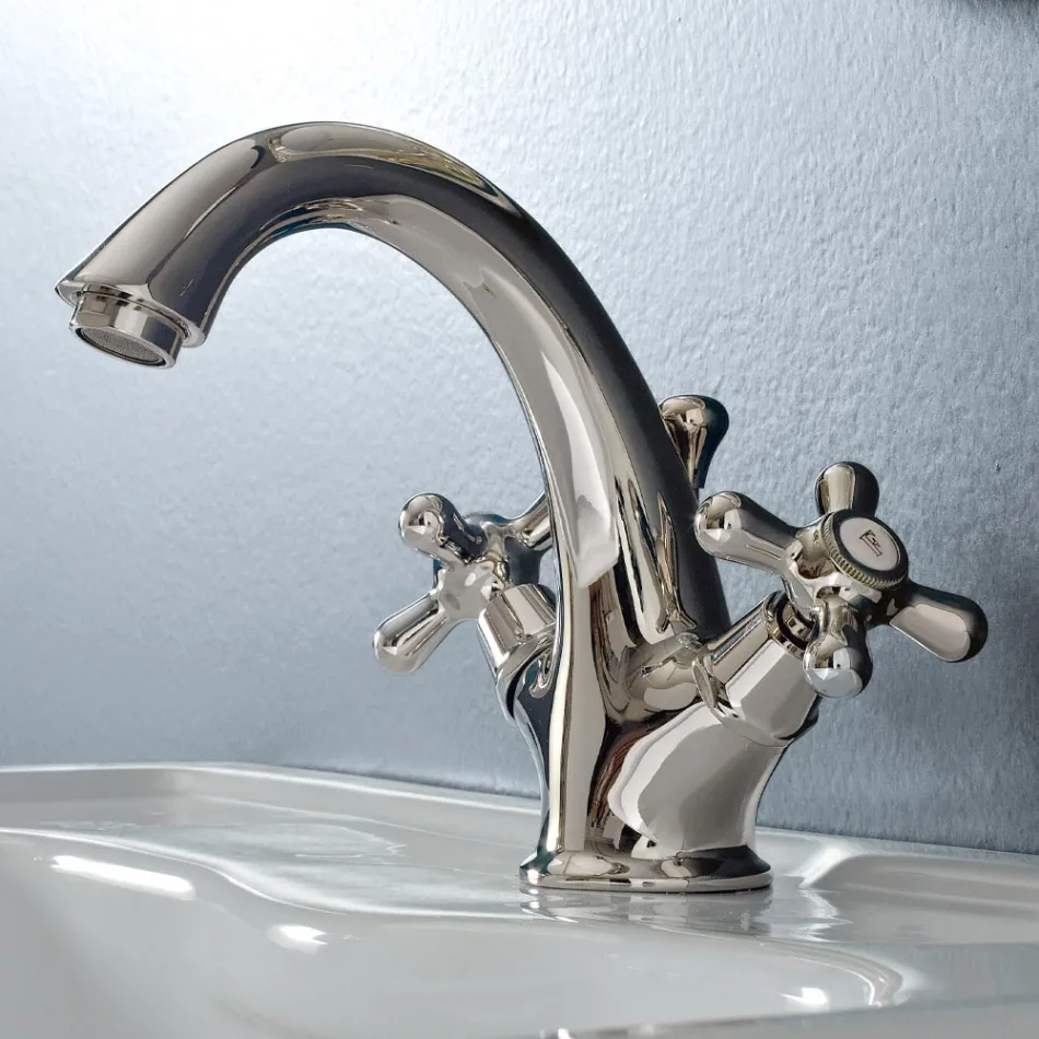 Rubinetto Monoforo Lavabo Bagno in Ottone con Scarico Stile Classico - Ercolina Viadurini
