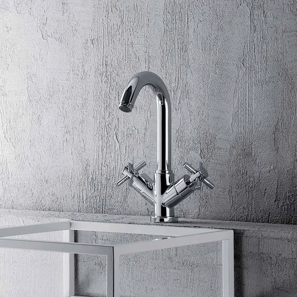 Rubinetto Monoforo Orientabile con Scarico in Ottone Cromo Made in Italy - Zumbo Viadurini