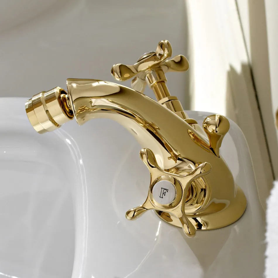 Rubinetto Monoforo per Bidet in Ottone Maniglie a Farfalla Classico - Fioretta Viadurini
