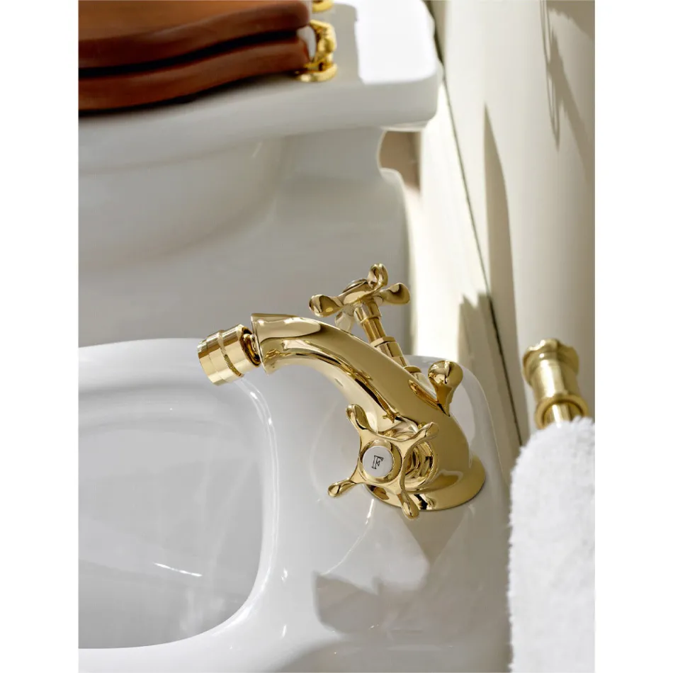 Rubinetto Monoforo per Bidet in Ottone Maniglie a Farfalla Classico - Fioretta Viadurini