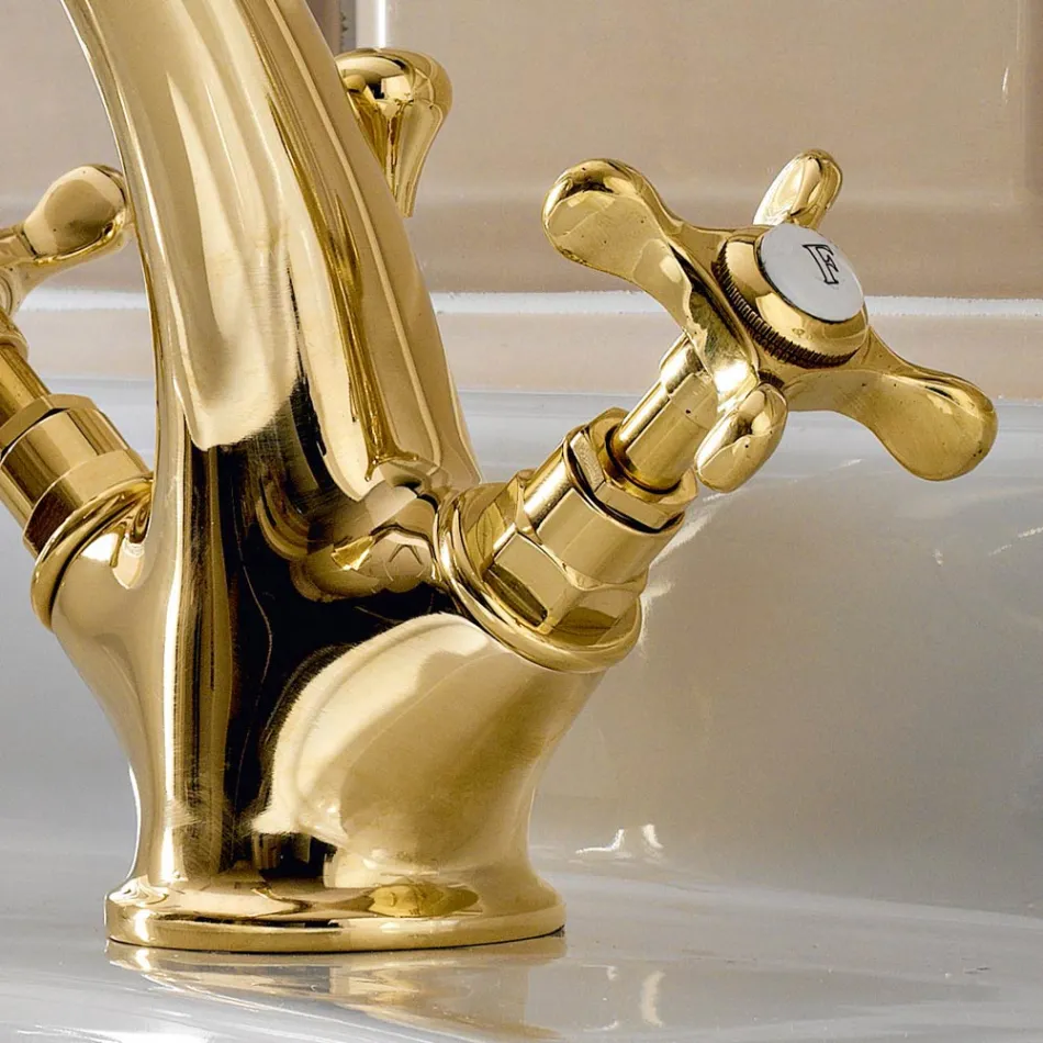 Rubinetto Monoforo per Lavabo in Ottone Maniglie a Farfalla Classico - Fioretta Viadurini