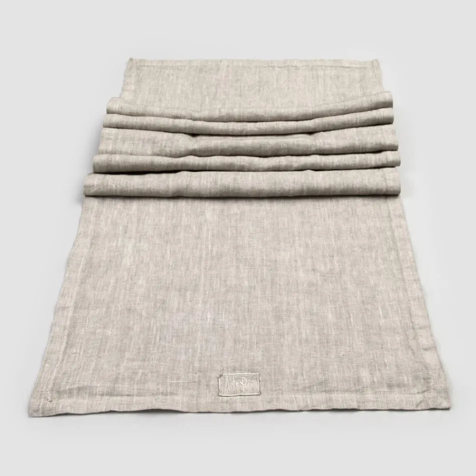 Runner in Lino Beige con Bordo con Piega Lusso Artigianale Italiano - Limao   Viadurini