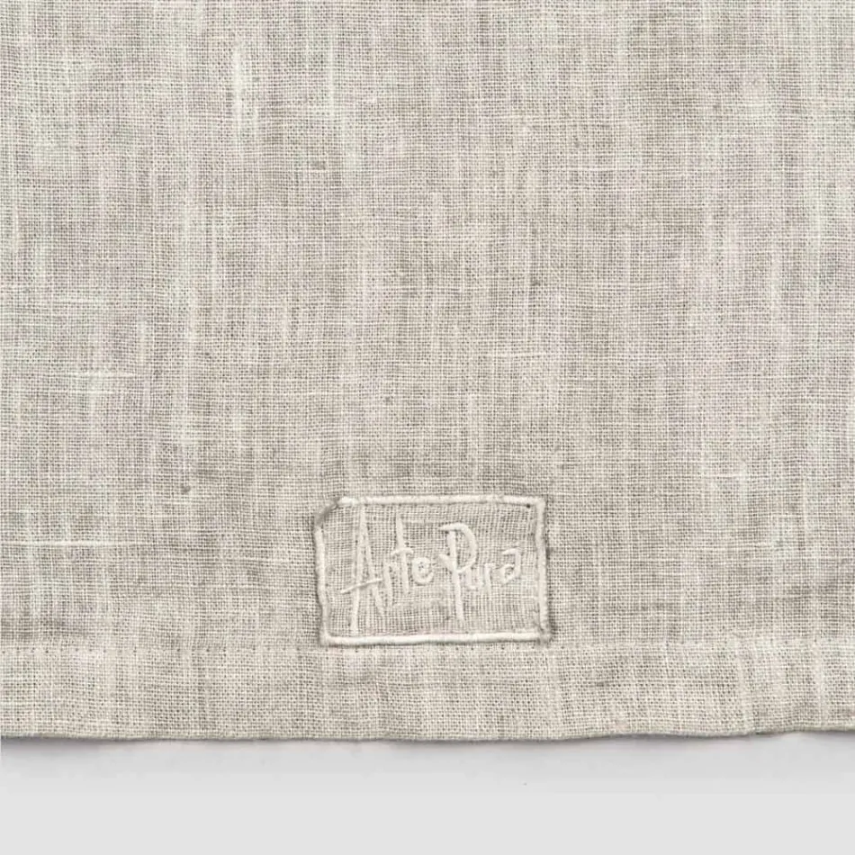 Runner in Lino Beige con Bordo con Piega Lusso Artigianale Italiano - Limao   Viadurini