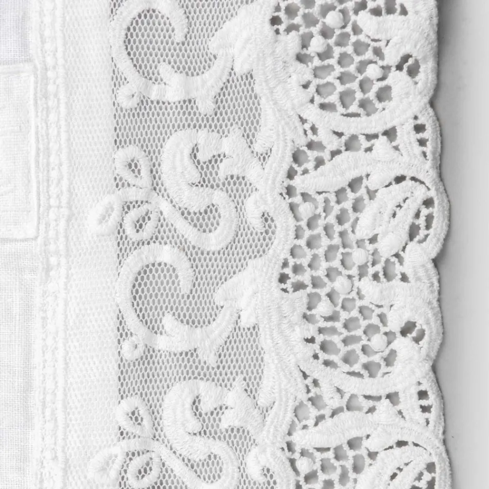 Runner in Lino con Pizzo Bianco da Tavolo Qualità di Lusso Italiana - Farnese Viadurini