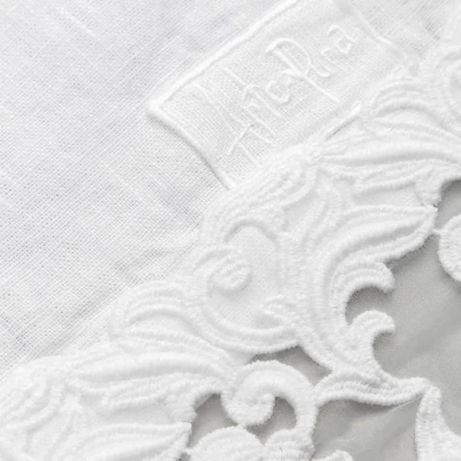 Runner in Lino con Pizzo Bianco da Tavolo Qualità di Lusso Italiana - Farnese Viadurini