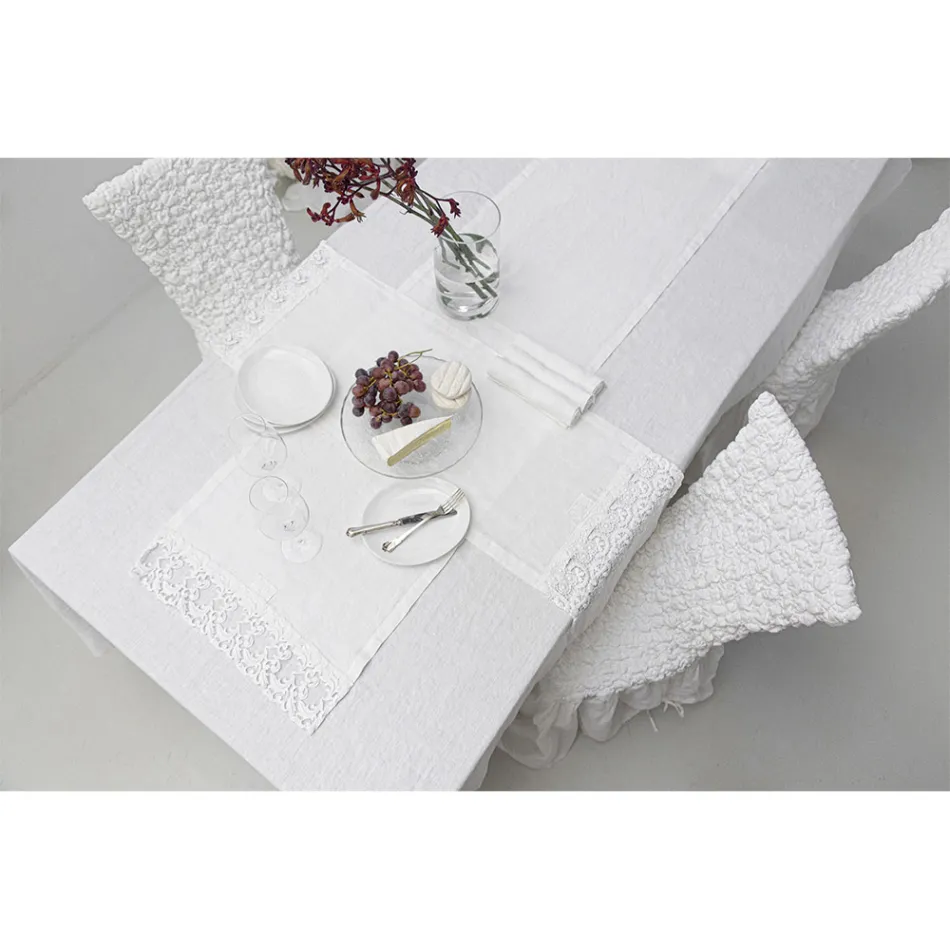 Runner in Lino con Pizzo Bianco da Tavolo Qualità di Lusso Italiana - Farnese Viadurini