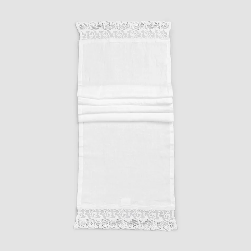Runner in Lino con Pizzo Bianco da Tavolo Qualità di Lusso Italiana - Farnese Viadurini