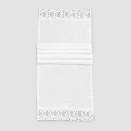 Runner in Lino con Pizzo Bianco da Tavolo Qualità di Lusso Italiana - Farnese Viadurini
