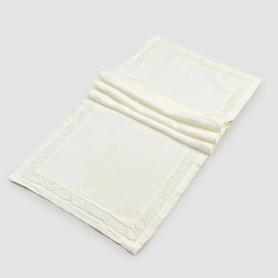 Runner in Lino Pesante Bianco Naturale con Goffratura Lusso Italiano - Limao   Viadurini