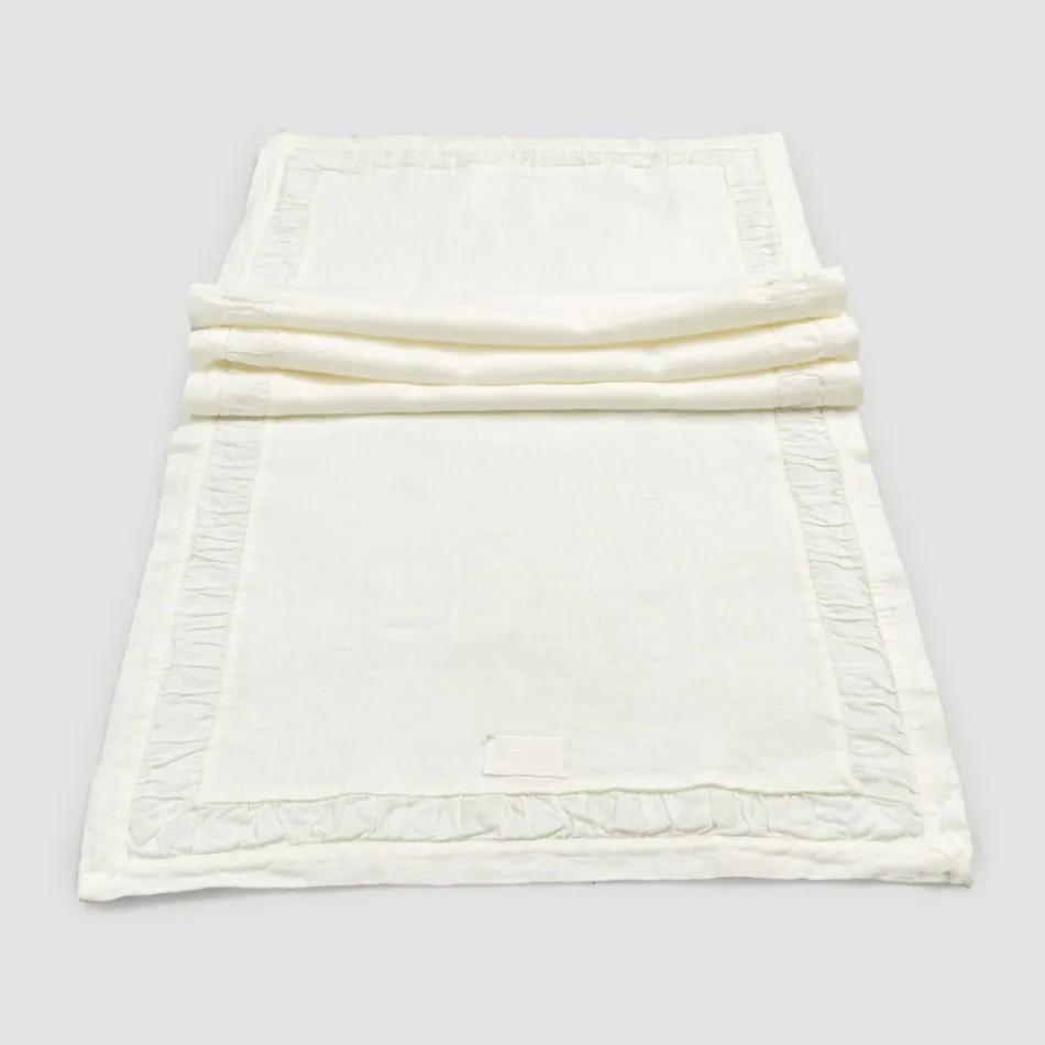 Runner in Lino Pesante Bianco Naturale con Goffratura Lusso Italiano - Limao   Viadurini