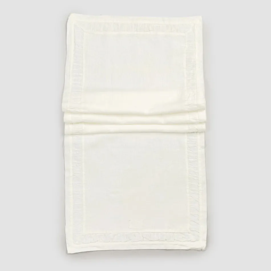 Runner in Lino Pesante Bianco Naturale con Goffratura Lusso Italiano - Limao   Viadurini