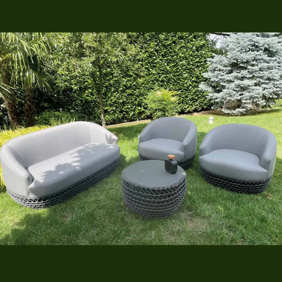 Salotto con Base in Stoffa Intrecciata per Esterni - Pixie Viadurini