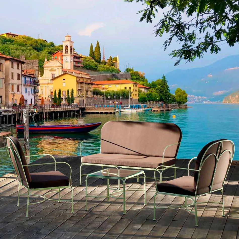 Salotto da Esterno con Struttura in Ferro Artigianale Made in Italy - Melinda Viadurini