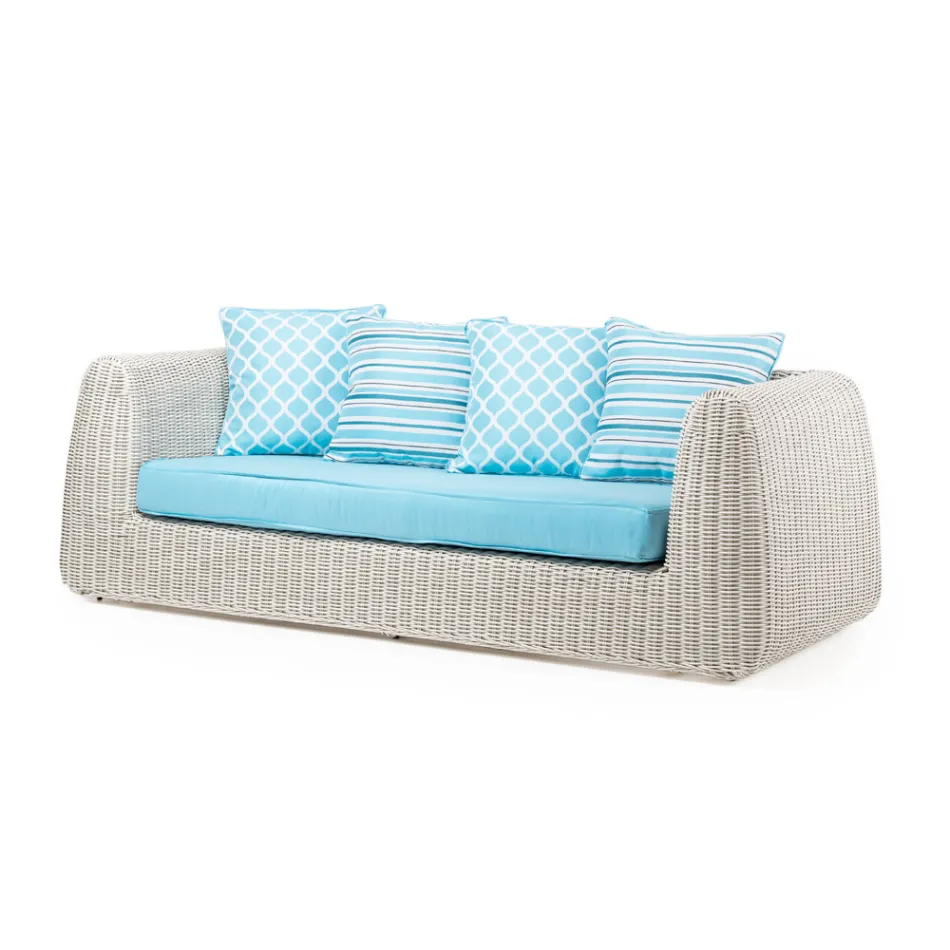 Salotto da Esterno in Polyrattan e Cuscini Azzurri - Charlie Viadurini