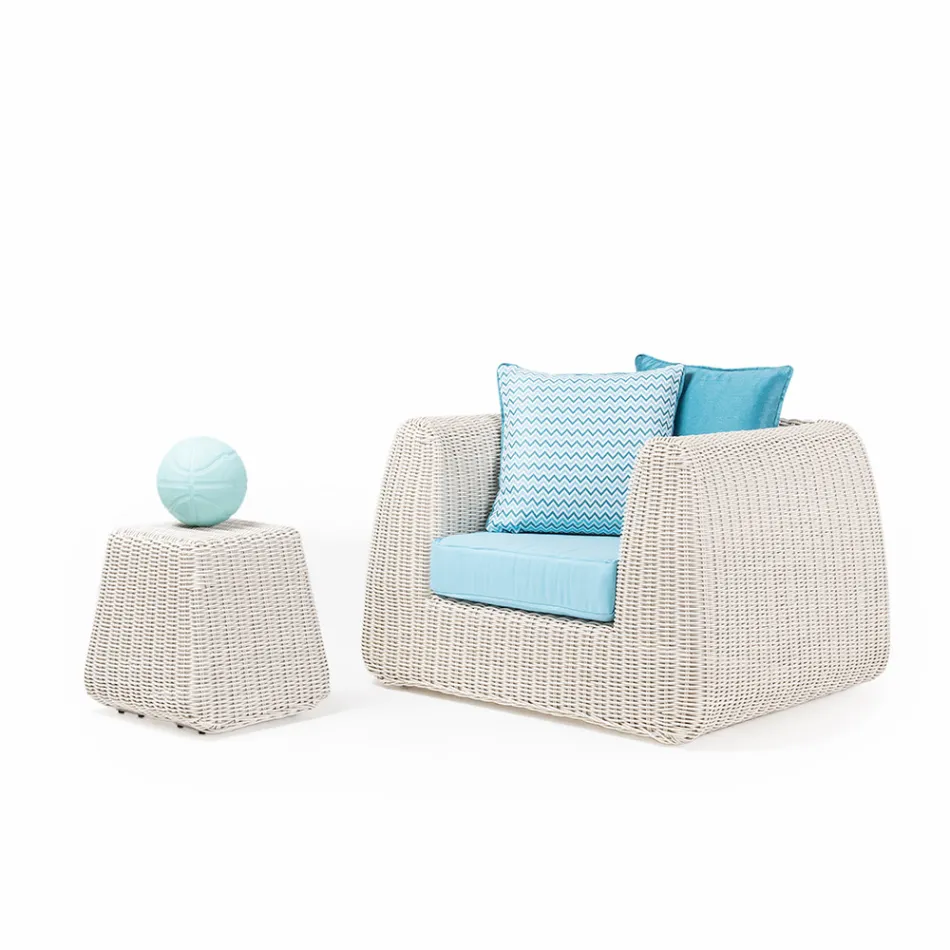 Salotto da Esterno in Polyrattan e Cuscini Azzurri - Charlie Viadurini