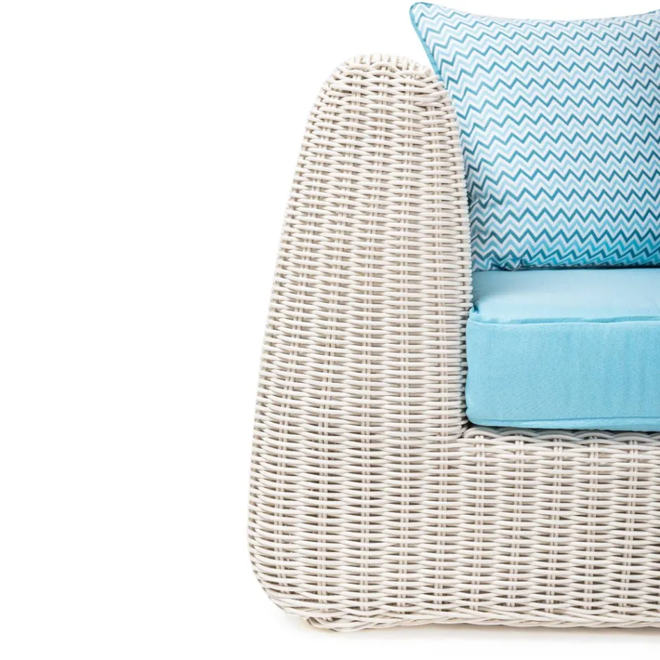 Salotto da Esterno in Polyrattan e Cuscini Azzurri - Charlie Viadurini