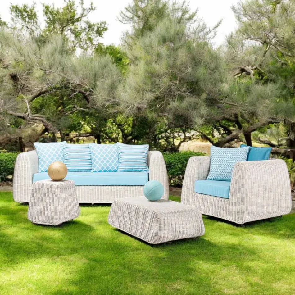 Salotto da Esterno in Polyrattan e Cuscini Azzurri - Charlie Viadurini