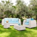 Salotto da Esterno in Polyrattan e Cuscini Azzurri - Charlie