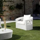 Salotto da Esterno in Polyrattan Marca REHAU e Cuscini Bianchi - Charmix Viadurini