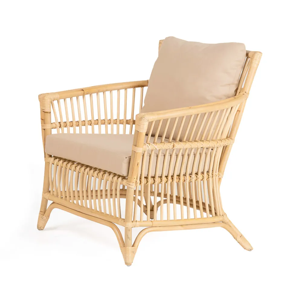 Salotto da Esterno in Rattan Naturale Completo di Cuscini – Bellaria Viadurini