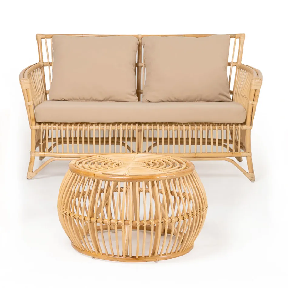 Salotto da Esterno in Rattan Naturale Completo di Cuscini – Bellaria Viadurini