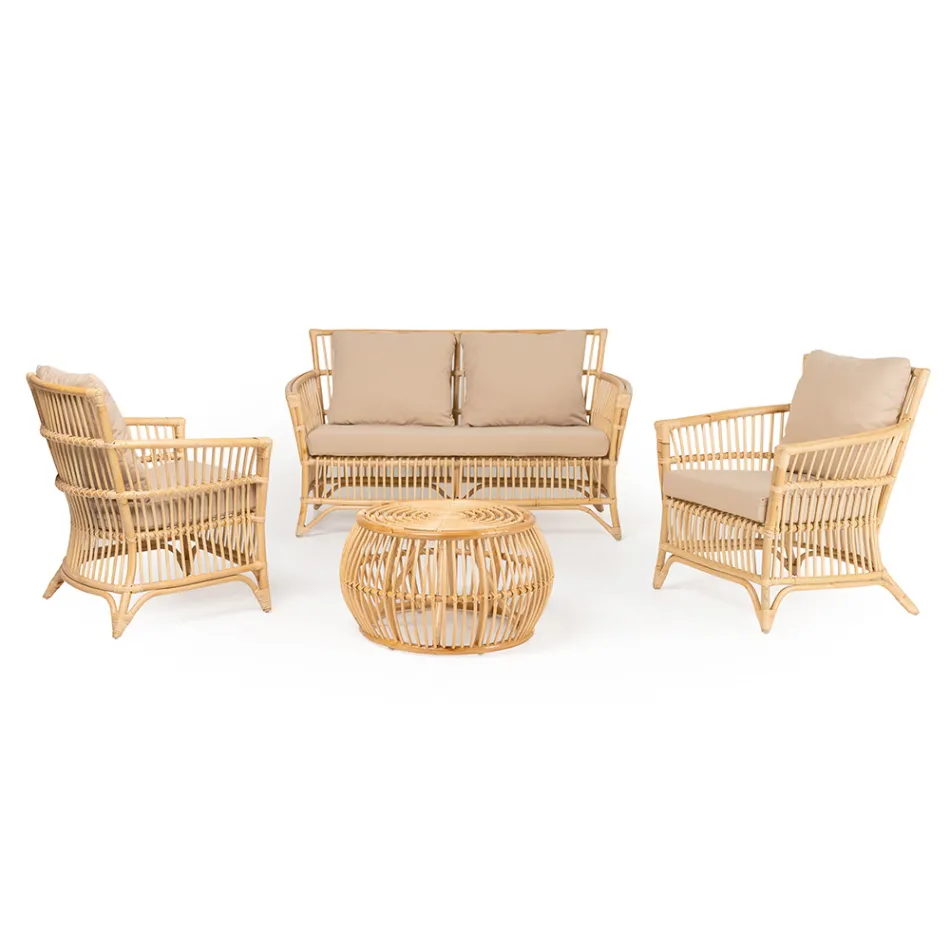 Salotto da Esterno in Rattan Naturale Completo di Cuscini – Bellaria Viadurini