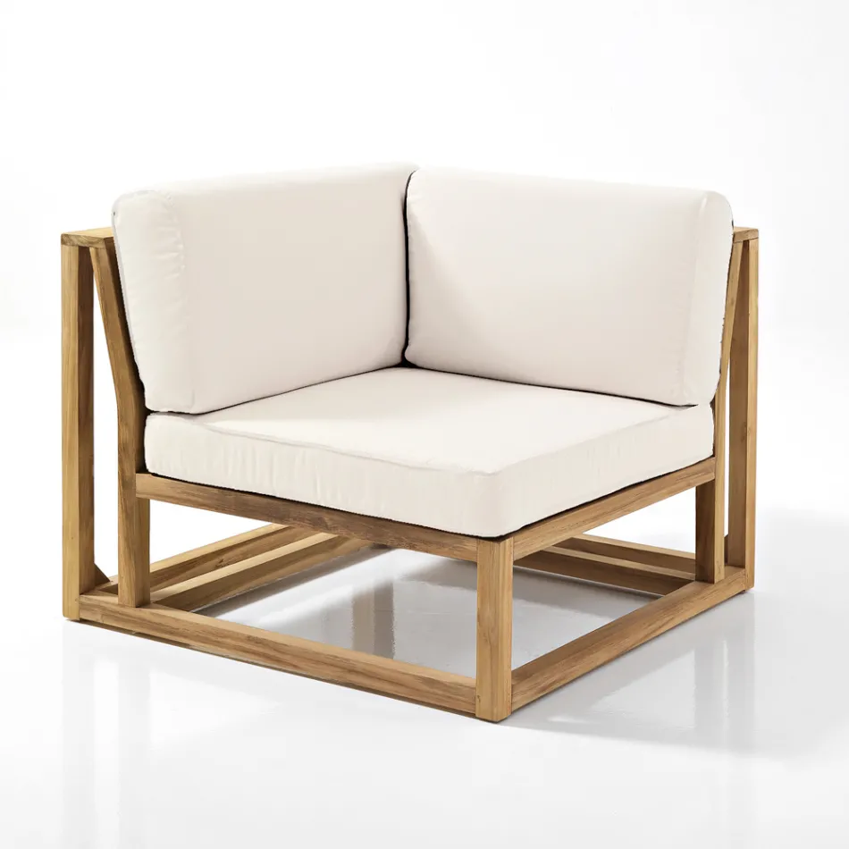 Salotto da Esterno in Teak Naturale e Cuscini - Circe Viadurini