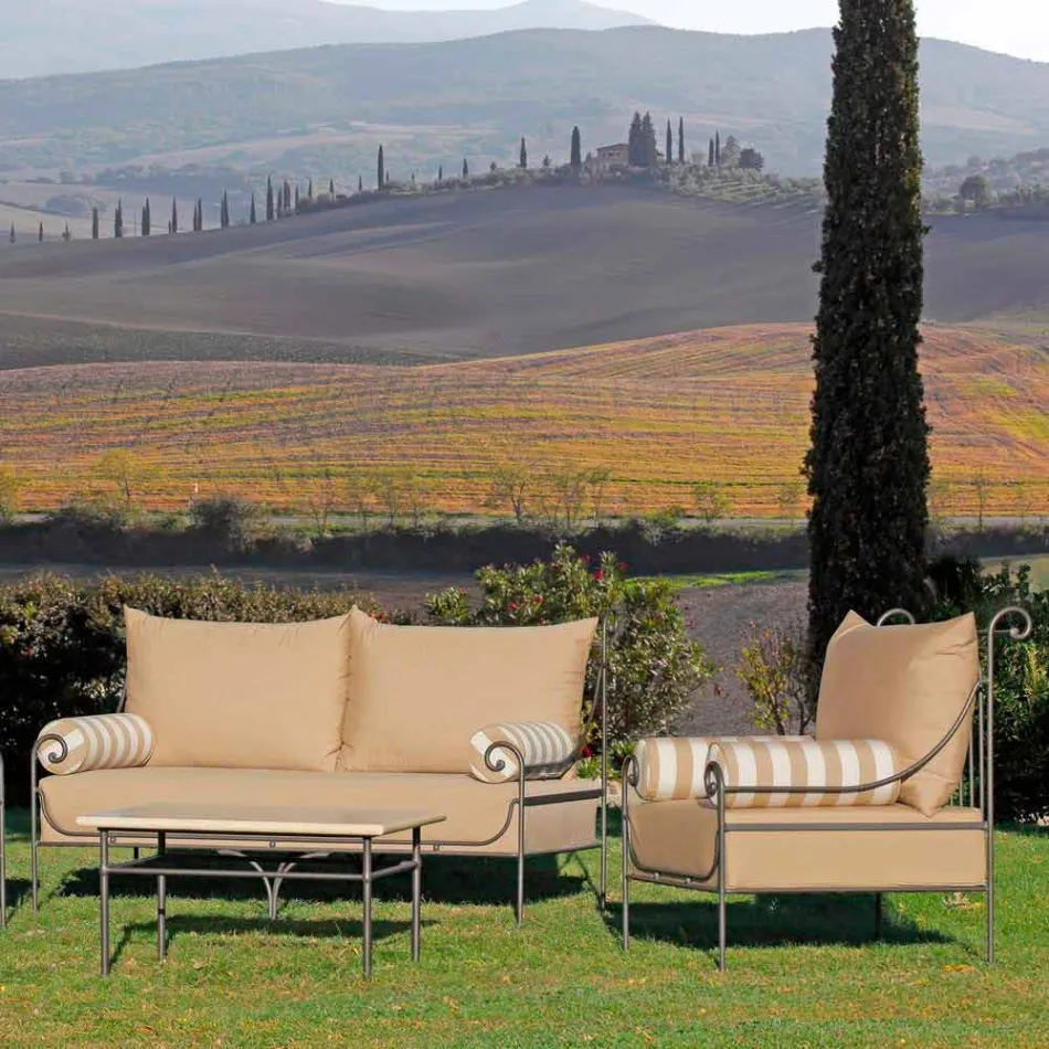 Salotto da Giardino Artigianale con Struttura in Ferro Made in Italy - Lisotto Viadurini