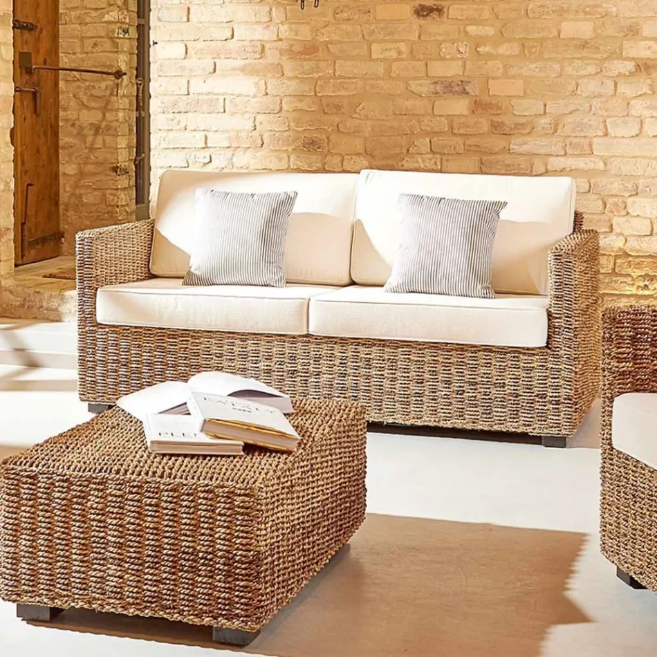 Salotto da Giardino in Abaca Completo di Cuscini – Raziel Viadurini