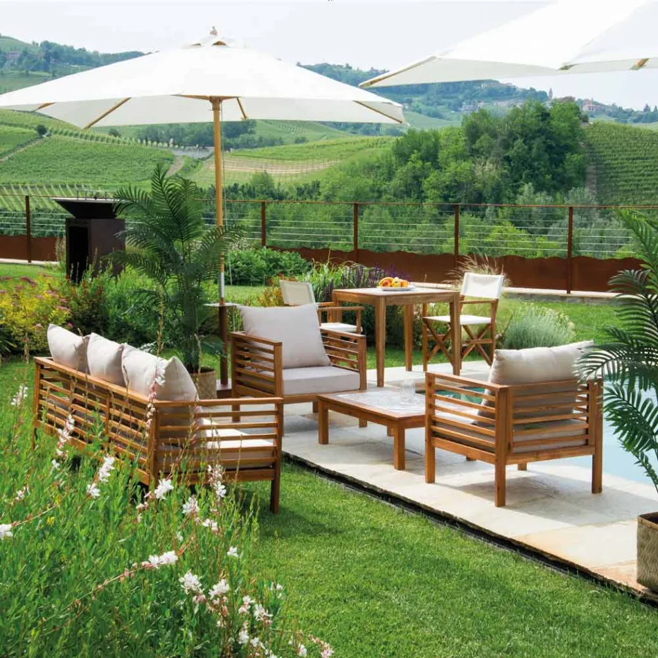 Salotto da Giardino in Legno di Acacia Oliata Colore Naturale - Tecnica Viadurini