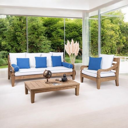 Salotto da Giardino in Legno Teak Naturale Spazzolato - Artes Viadurini