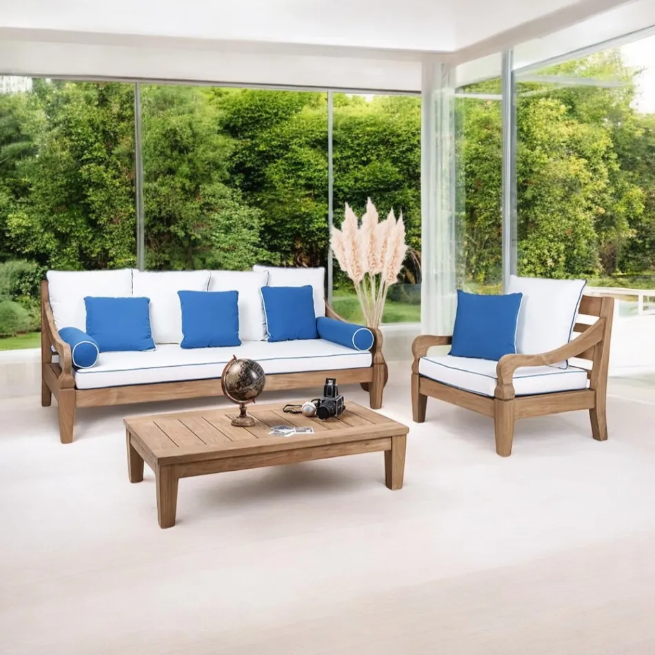 Salotto da Giardino in Legno Teak Naturale Spazzolato - Artes Viadurini