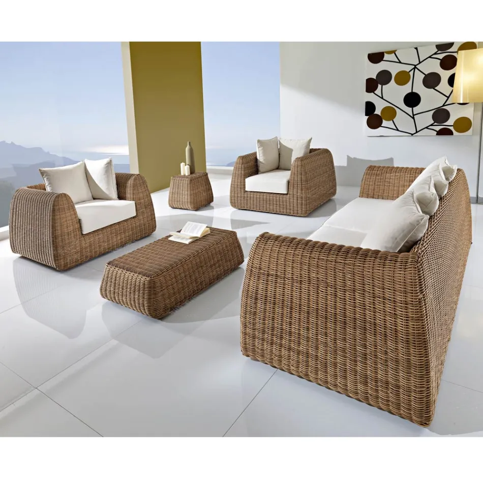 Salotto da Giardino in Polyrattan Intrecciato a Mano - Charlie Viadurini