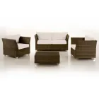 Salotto da Giardino in Polyrattan Marca REHAU e Cuscini Bianchi - Pepe Viadurini