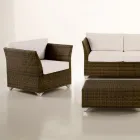 Salotto da Giardino in Polyrattan Marca REHAU e Cuscini Bianchi - Pepe Viadurini