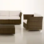 Salotto da Giardino in Polyrattan Marca REHAU e Cuscini Bianchi - Pepe Viadurini