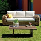 Salotto da Giardino in Rattan con Tavolino in Legno e Cuscini - Hugues Viadurini