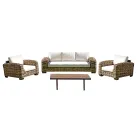 Salotto da Giardino in Rattan con Tavolino in Legno e Cuscini - Hugues Viadurini
