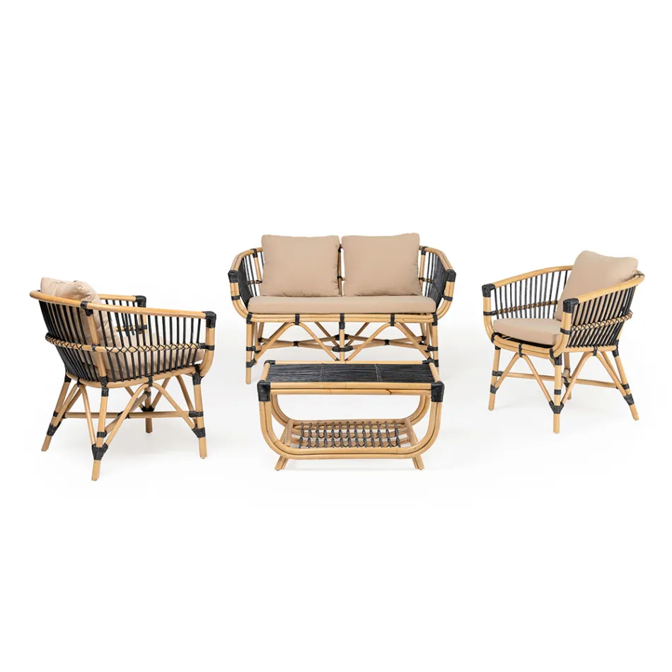 Salotto da Giardino in Rattan Naturale con Cuscini Inclusi – Catelyn Viadurini