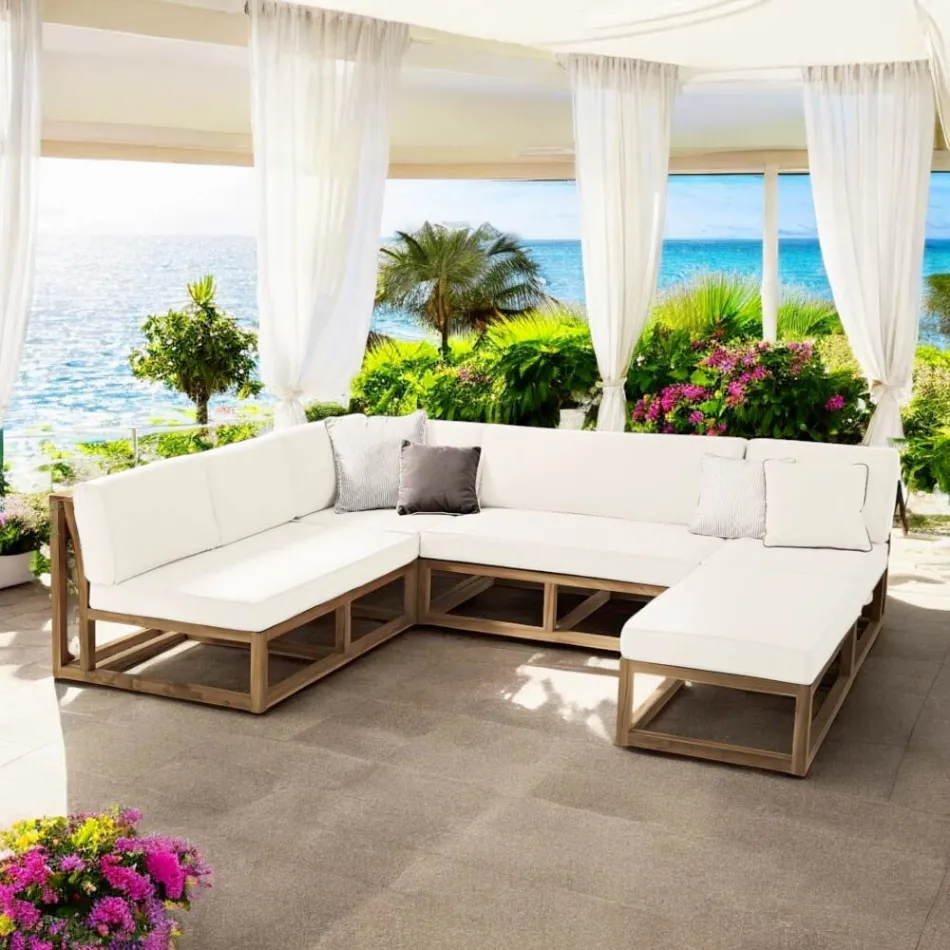 Salotto da Giardino Realizzato in Teak con Cuscini - Circe Viadurini