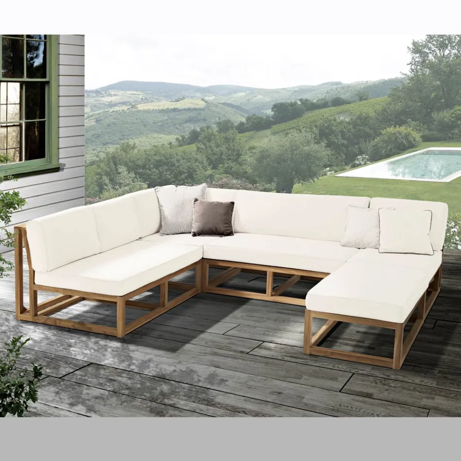 Salotto da Giardino Realizzato in Teak con Cuscini - Circe Viadurini
