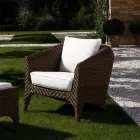 Salotto in Polyrattan Marca REHAU di Diverse Finiture e Cuscini Bianchi - Pazzia Viadurini